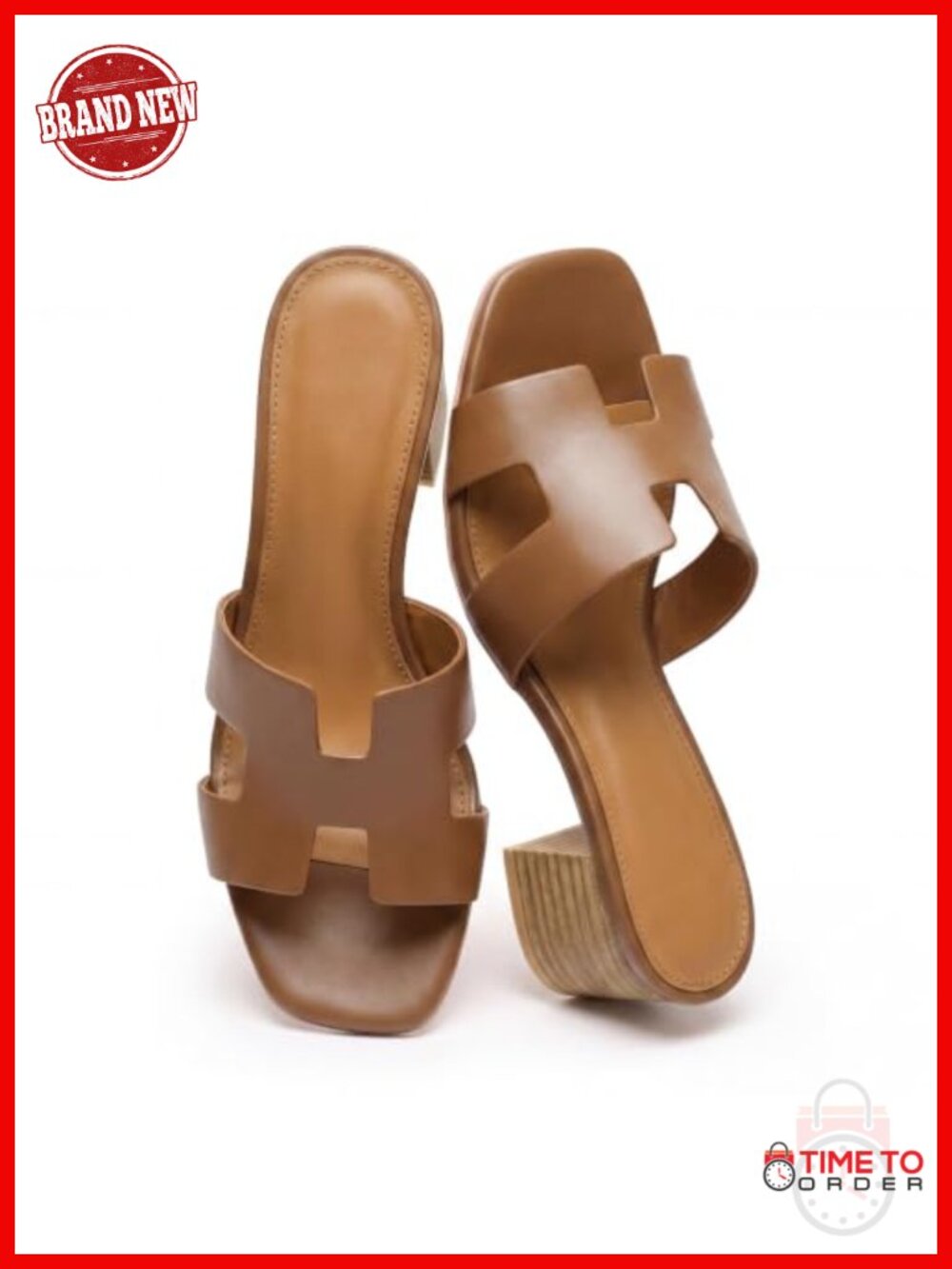 Women's Low Block Heel Sandals Square Open Toe Cutout Slide
